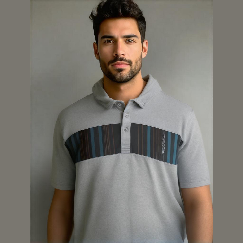 Travis Mathew Gray XL Men Polo Shirt W/ Red, Black, Blue Striped Design